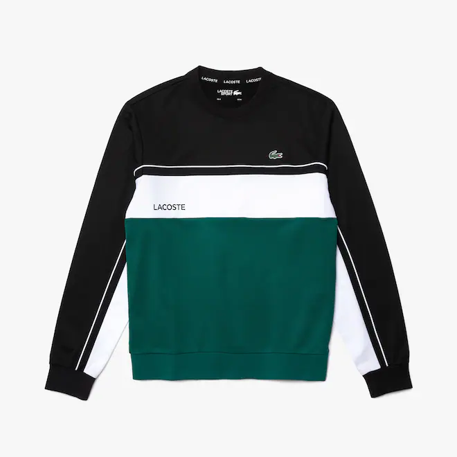 선택고민 해결 라코스테 남자 피케 맨투맨 라운드넥 컬러블락 스웨트셔츠 그린 Resistant Colorblock Piqué Sweatshirt ···
