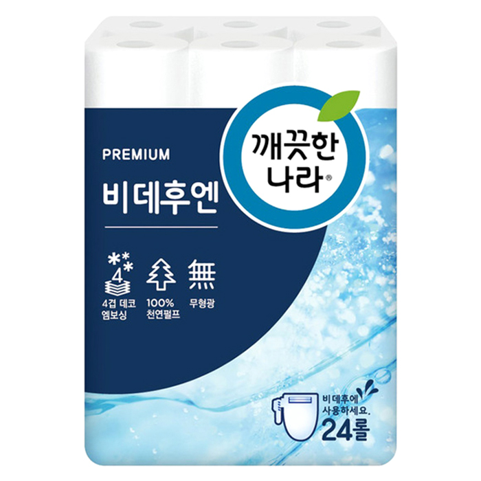 선호도 높은 깨끗한나라 비데후엔 천연펄프 4겹 롤화장지 25 m, 24롤, 1개 추천해요 선호도 높은 깨끗한나라 비데후엔 천연펄프 4겹 롤화장지 25 m, 24롤, 1개 추천해요