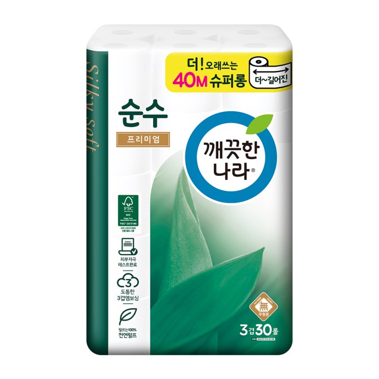 인기 급상승인 깨끗한나라 3겹 천연펄프 순수 프리미엄 슈퍼롱 롤화장지 40m, 30롤, 1팩 좋아요 인기 급상승인 깨끗한나라 3겹 천연펄프 순수 프리미엄 슈퍼롱 롤화장지 40m, 30롤, 1팩 좋아요