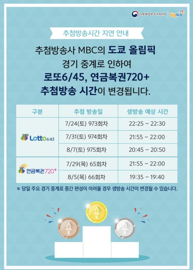  로또 복권 추첨 시간 연기 - (도쿄올림픽기간)