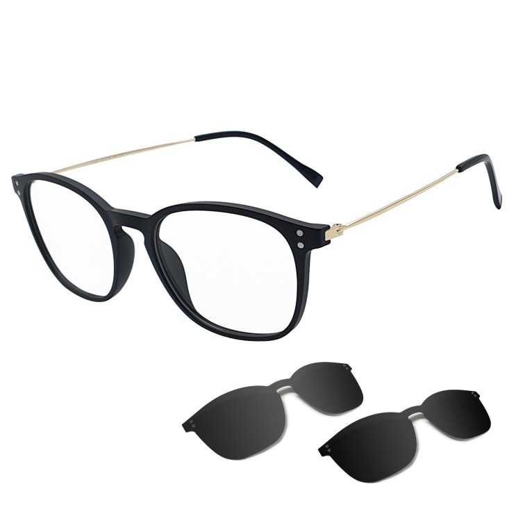 요즘 인기있는 팬톤 편광선글라스 겸용 안경테 RCS33_C2 + 2종렌즈, 블랙 + 골드(안경테), 스모크, 스모크 미러(렌즈) 좋아요