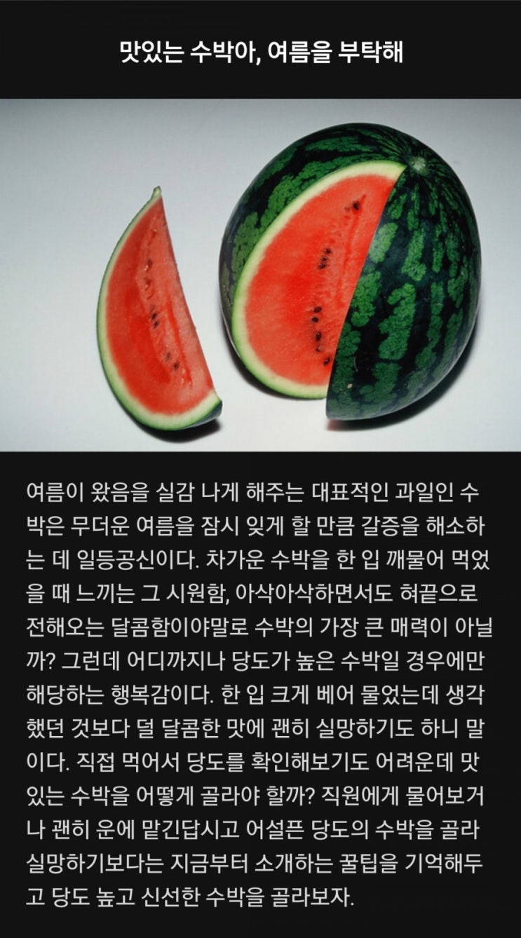  여름하면 떠오르는 제철과일! 맛있는 수박 고르는 꿀팁