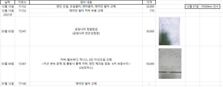 [차량정비일지] 엑셀로 작성하기