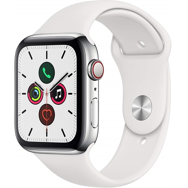 핵가성비 좋은 애플 Apple Watch Series 5 (GPS + Cellular) 44mm Stainless Steel Case with White Sport Band - (