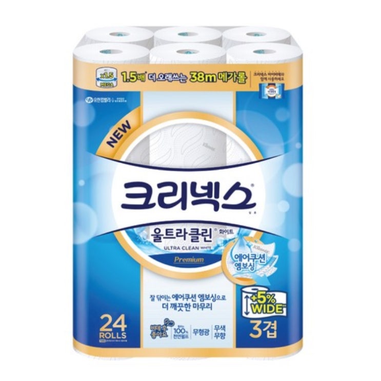 많이 팔린 크리넥스 펄프 3겹 울트라클린 화이트 와이드 화장지 38m, 24롤, 3팩 좋아요 많이 팔린 크리넥스 펄프 3겹 울트라클린 화이트 와이드 화장지 38m, 24롤, 3팩 좋아요