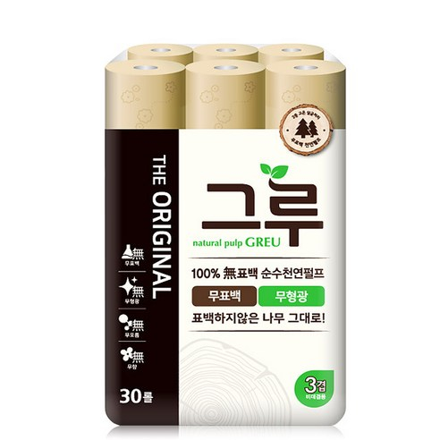 가성비갑 삼정펄프 그루 오리지날 순수 천연 펄프 무형광 무표백 3겹 30M (30롤) 화장지, 1팩, 30롤 ··· 가성비갑 삼정펄프 그루 오리지날 순수 천연 펄프 무형광 무표백 3겹 30M (30롤) 화장지, 1팩, 30롤 ···
