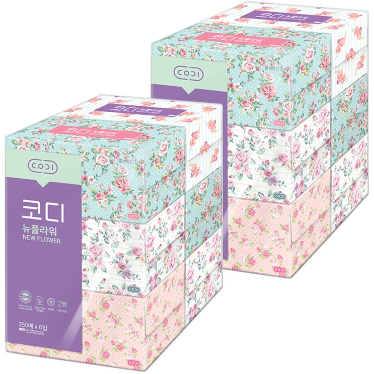 잘팔리는 코디 뉴플라워 갑티슈 2겹, 2팩, 6입 ··· 잘팔리는 코디 뉴플라워 갑티슈 2겹, 2팩, 6입 ···