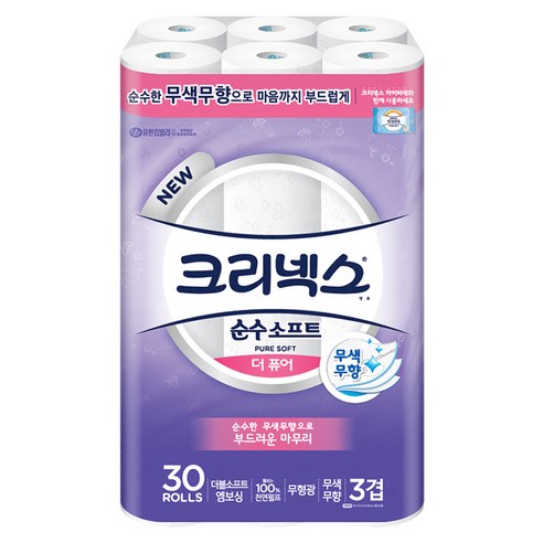 인기있는 크리넥스 3겹 천연펄프 순수 소프트 더 퓨어 화장지 27m, 30롤, 7팩 ··· 인기있는 크리넥스 3겹 천연펄프 순수 소프트 더 퓨어 화장지 27m, 30롤, 7팩 ···