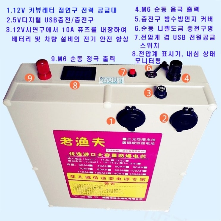 후기가 좋은 각형 인산철 배터리 캠핑용 파워뱅크 인산철 90AH 120AH 130AH 140AH, 90AH(일반형) 좋아요