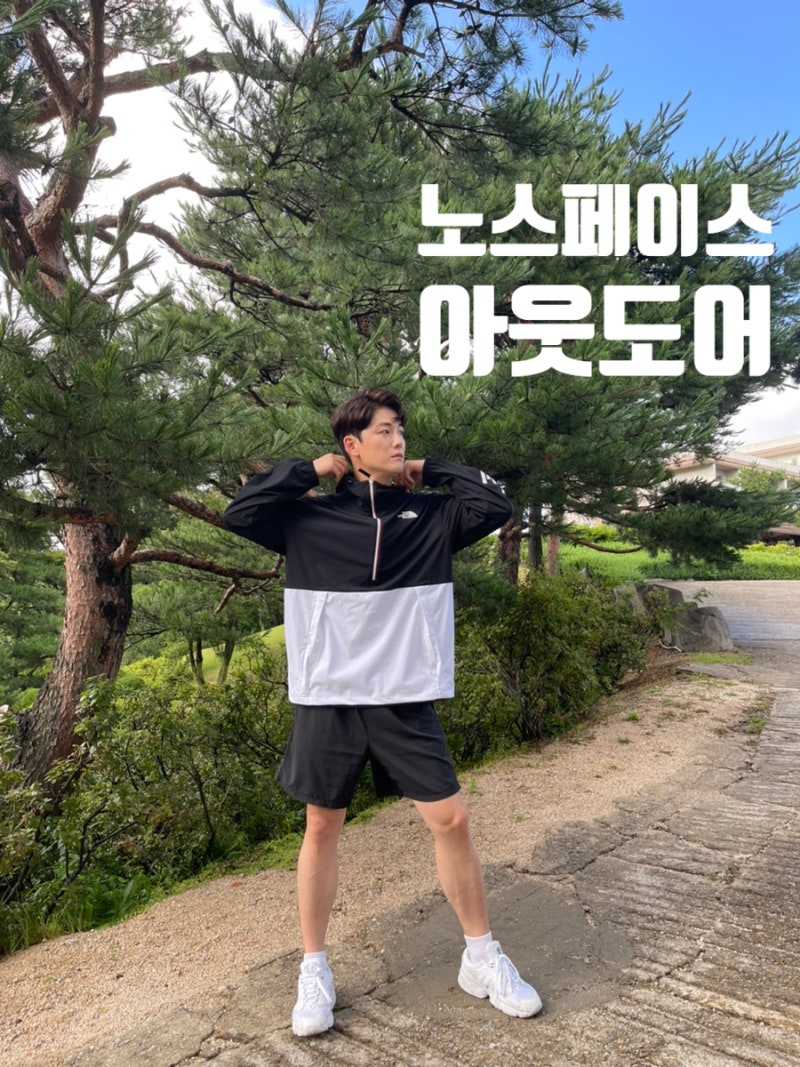 남자 올림픽 기념 노스페이스 냉감 아노락 반팔티 등산룩 운동룩 완성