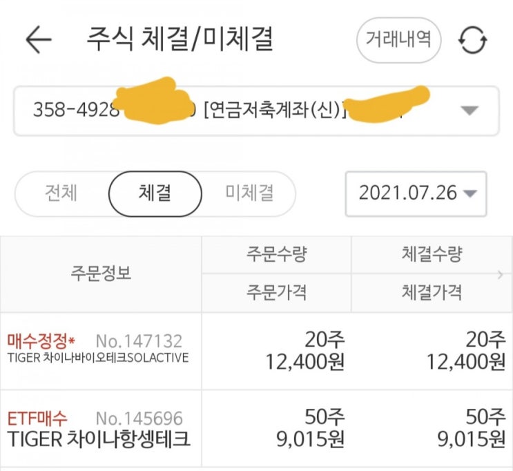  개인연금 추가매수 :  tiger 차이나항셍테크, TIGER 차이나바이오테크SOLACTIVE