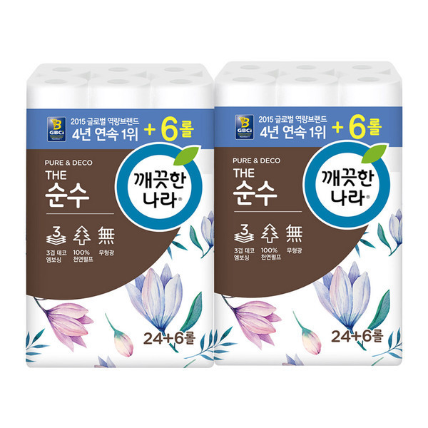 최근 많이 팔린 깨끗한나라 3겹 데코 더 순수 천연펄프 롤화장지 27m, 2개, 30롤 좋아요 최근 많이 팔린 깨끗한나라 3겹 데코 더 순수 천연펄프 롤화장지 27m, 2개, 30롤 좋아요