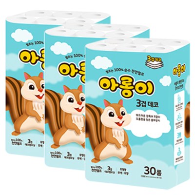 가성비 뛰어난 한아름산업 아롱이 3겹 30롤 화장지, 1box, 3팩 추천해요