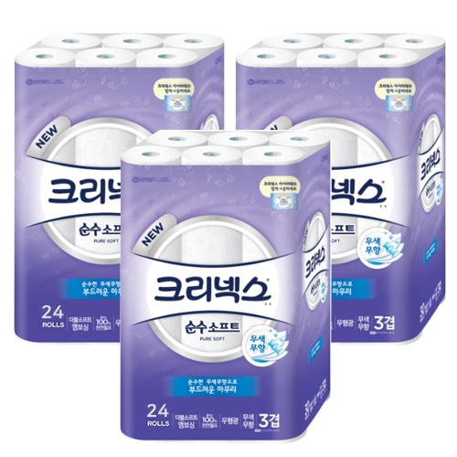 인기 많은 크리넥스 3겹 순수소프트 27m 롤화장지, 24롤, 3팩 추천해요 인기 많은 크리넥스 3겹 순수소프트 27m 롤화장지, 24롤, 3팩 추천해요