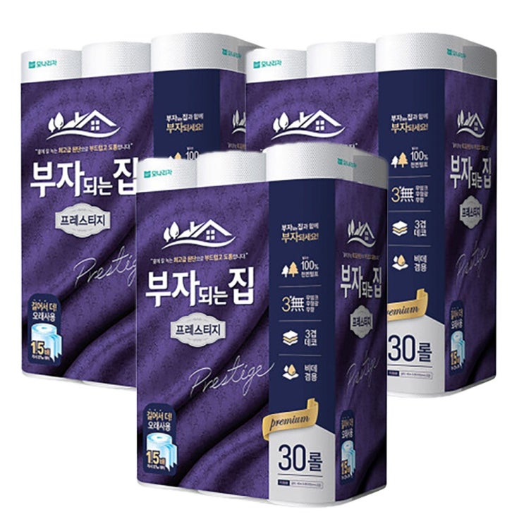 잘나가는 모나리자 부자되는집 프레스티지 3겹 40m 30롤 X 3팩 화장지 휴지, 30롤 3팩 좋아요