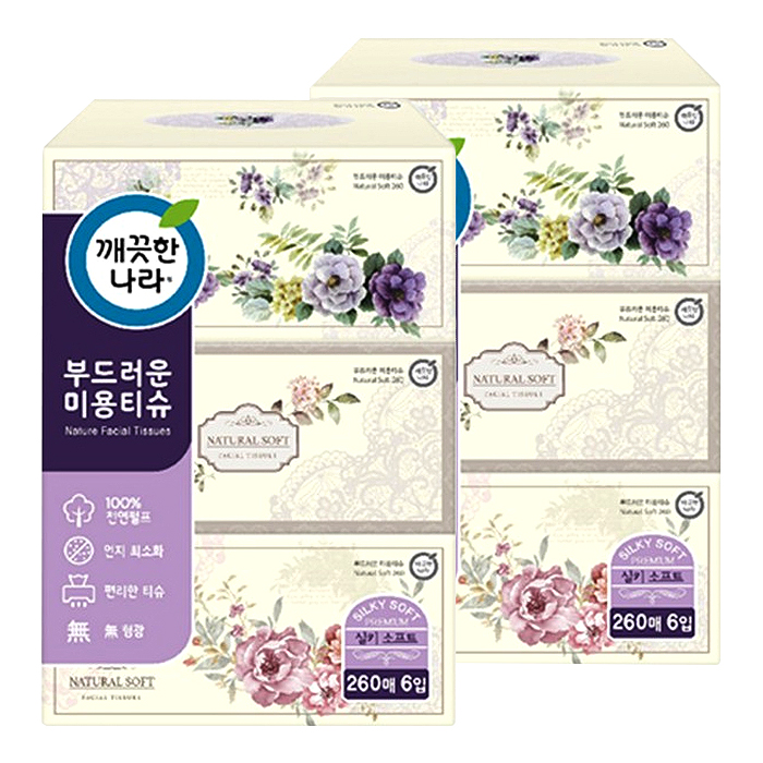 후기가 좋은 깨끗한나라 부드러운 천연펄프 미용티슈 2겹 260매, 6개입, 2팩 좋아요 후기가 좋은 깨끗한나라 부드러운 천연펄프 미용티슈 2겹 260매, 6개입, 2팩 좋아요