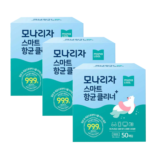 핵가성비 좋은 모나리자 스마트 항균 클리너 일회용티슈 50매 X 3통, 단품, 단품 추천합니다