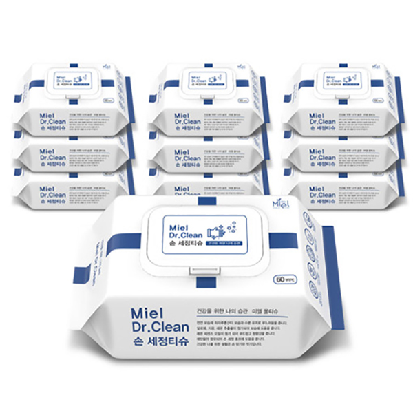 당신만 모르는 [미엘] 닥터클린 손소독 알콜 살균 항균 안심 손세정 물티슈 60매 10팩/20팩 구성, 20팩 좋아요