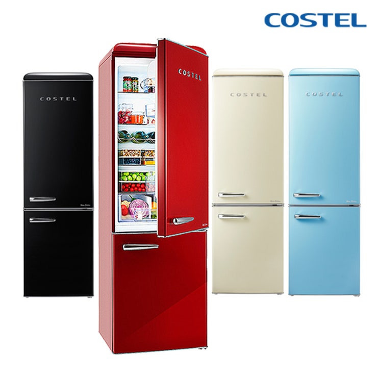 의외로 인기있는 코스텔 300L 레트로 콤비 상냉장 디자인 냉장고 CRS-300G 레드/블랙/블루/아이보리 본사기본설치배송, CRS-300GABU 블루 ···