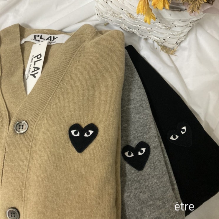  가성비 뛰어난 꼼데가르송 가디건 남성용 블랙와펜 플레이 울 카디건 ···