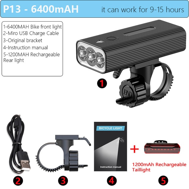 선호도 좋은 전동킥보드악세사리 자전거경보기 강력한 LED 자전거 라이트 800LM L2 USB 충전식 자전거 라이트 전조등 방수 6400mAh 자전거 손전등 18650 자전거 액세