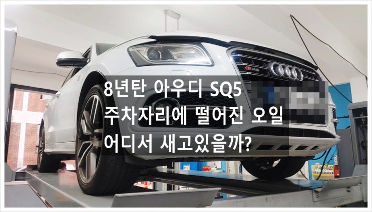 8년탄 아우디 SQ5 3.0TDI 주차장 바닥에 오일자국이 항상 남아있어요. 점검해주세요 (3년 이상된 차 그리고 중고차량 구입 후 불안하다면 차량건강검진을 받으세요) , 부천K1모터스 차량성능점검/차량건강검진서비스