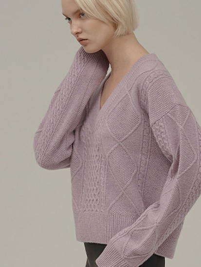 후기가 정말 좋은 [로희어패럴] WOOL CABLE VNECK SWEATER LAVENDER 좋아요