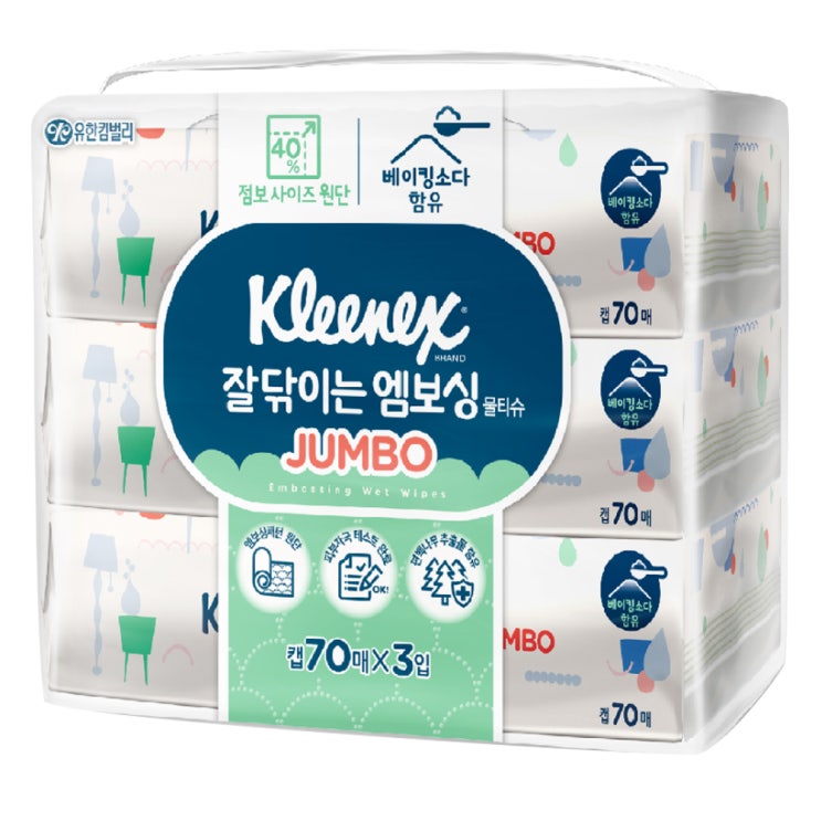 가성비갑 크리넥스 잘닦이는엠보싱 물티슈 점보 캡형, 70매, 3팩 좋아요 가성비갑 크리넥스 잘닦이는엠보싱 물티슈 점보 캡형, 70매, 3팩 좋아요