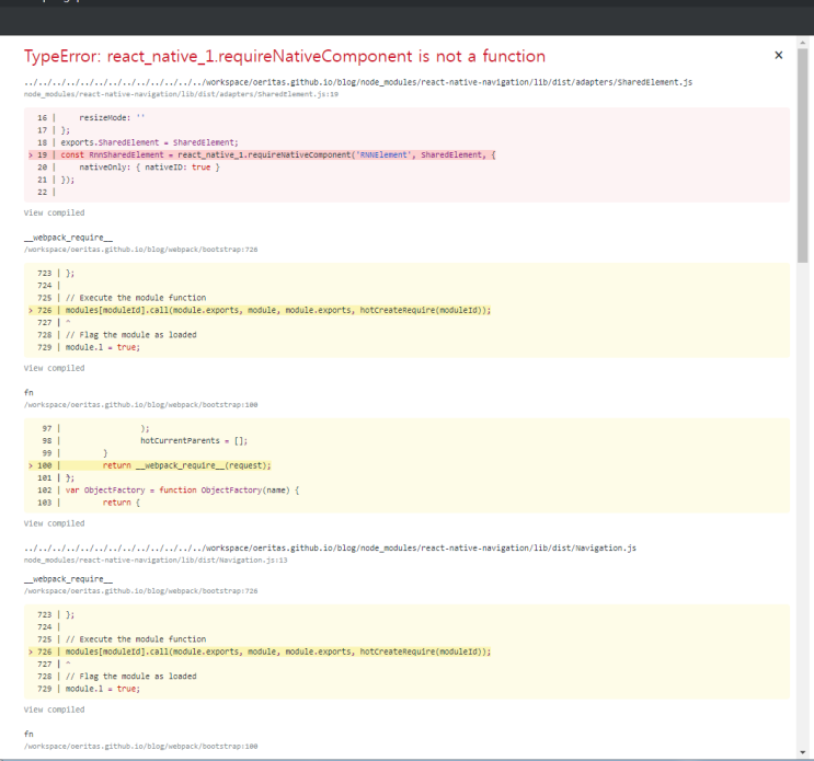  React Native 오류 (sharedElment.js)