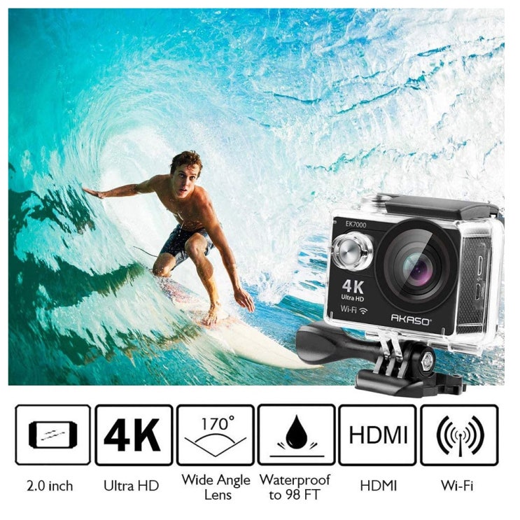 인기 많은 AKASO 아카소 4k wifi 액션카메라 170도 와이드앵글 2베터리 액션캠, 1 좋아요
