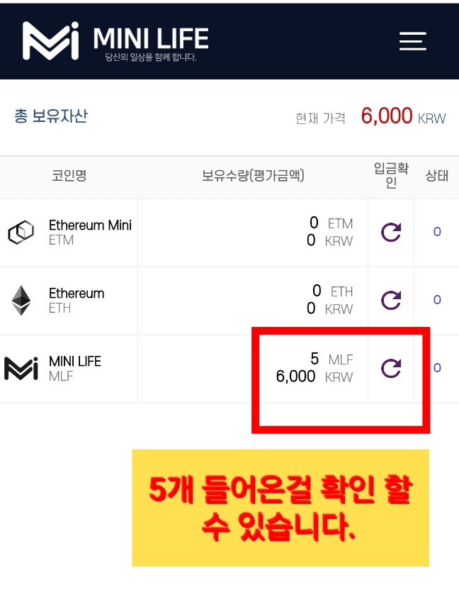  Minilife Airdrop evevt. 회원가입하하면 5개의 코인 지급.개당1200원