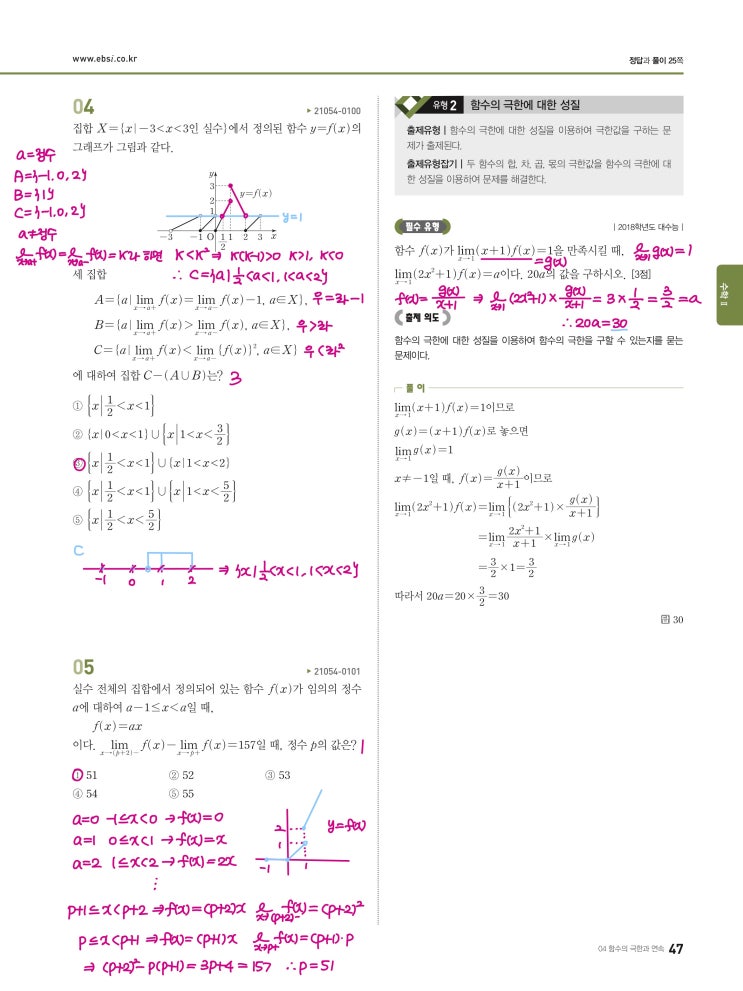 수능완성 확률과 통계 p47, p48) 04 함수의 극한과 연속 유형2 문제 및 풀이