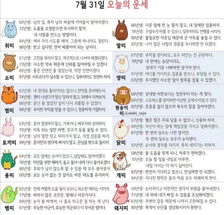 2021년 07월 31일 오늘의 운세 ! 띠별운세 ! 별자리운세! 2021년 07월 31일 오늘의 운세 ! 띠별운세 ! 별자리운세!