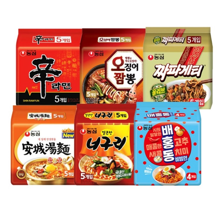 가성비 좋은 신라면+얼큰너구리+짜파게티+안성탕면+오짬+배홍동각1봉씩, 1세트 추천합니다 가성비 좋은 신라면+얼큰너구리+짜파게티+안성탕면+오짬+배홍동각1봉씩, 1세트 추천합니다