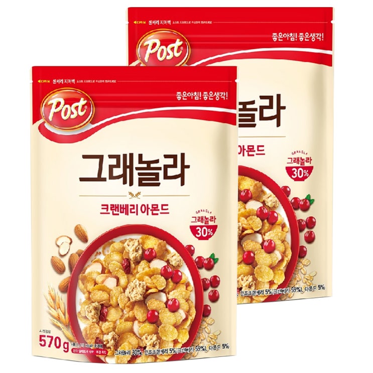리뷰가 좋은 포스트 그래놀라 크랜베리 아몬드 시리얼, 570g, 2개 ··· 리뷰가 좋은 포스트 그래놀라 크랜베리 아몬드 시리얼, 570g, 2개 ···