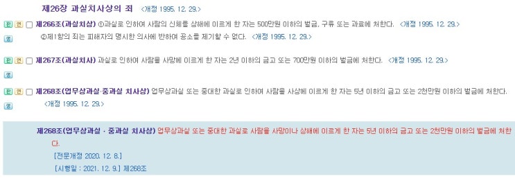  과실치상 사 업무상 중과실 뜻 의미 벌금 금고 구류 과료 형법 국가법령정보센터