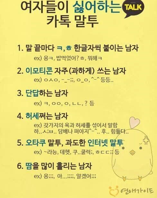  여자들이 싫어하는 카톡 말투