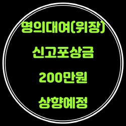  명의대여(위장) 신고포상금 지급액 200만원 상향조정(조세범처벌11조/2년이하 징역.2천만원벌금)
