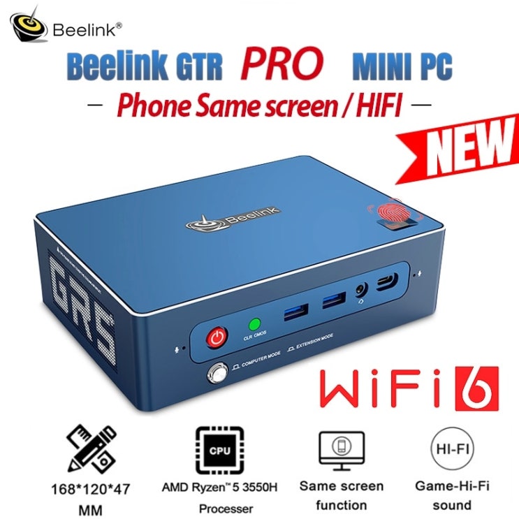 최근 인기있는 미니PC 새로운 Beelink GTR PRO MINI PC Windows10 HIFI 전화 같은 화면 컴퓨터 WIFI6 게임 지문 AMD Ryzen 5 3550H T