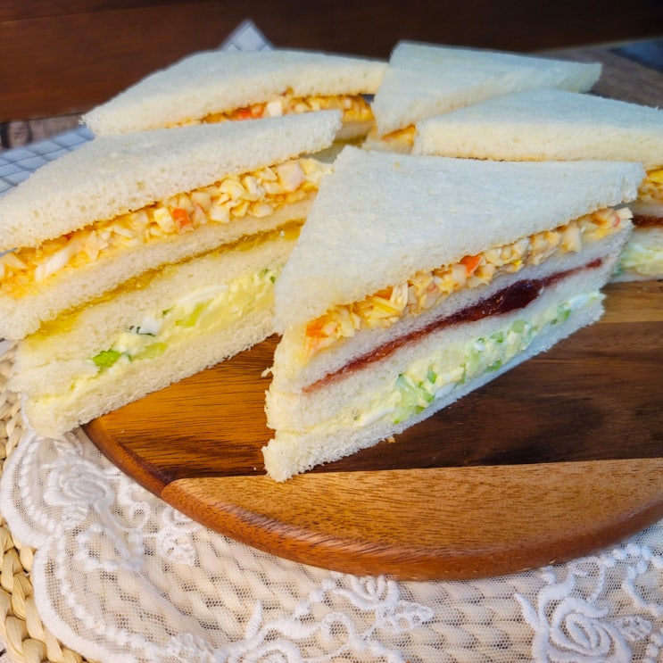  인기가요 샌드위치 만들기, 감자 에그 마요(계란)와 게맛살 샐러드, 딸기 사과 토마토 잼의 조합!