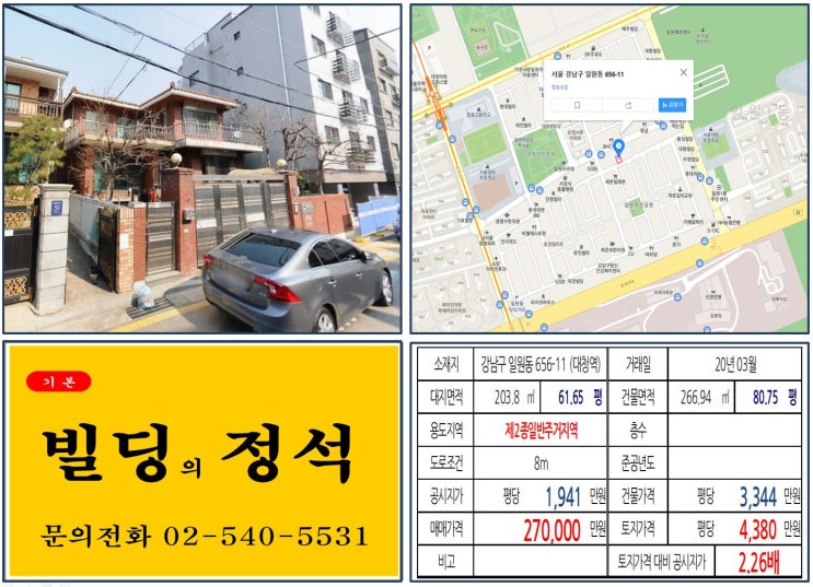 [강남구 수서역세권 20억 꼬마빌딩 신축부지 실거래가 조회] 일원동 656-11 (대청역) 27억 원, 평당 4,380만 원 매매되었습니다. 삼성서울병원, 디에이치자이개포아파트