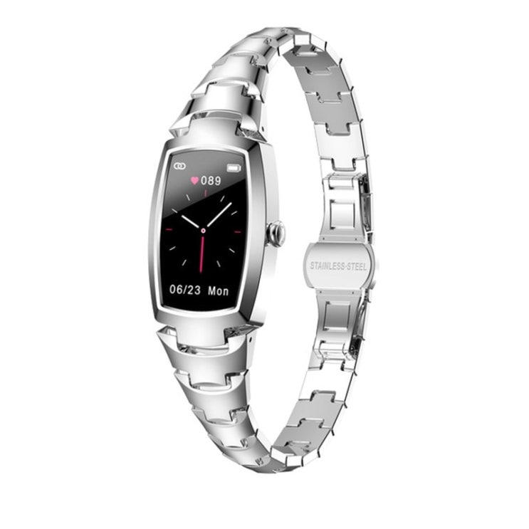 잘팔리는 Eseed 2021 H8 pro 스마트 시계 여성 패션 러블리 여성용 시계 심박수 모니터링 IOS Android 용 통화 알림 블루투스, 은 추천해요
