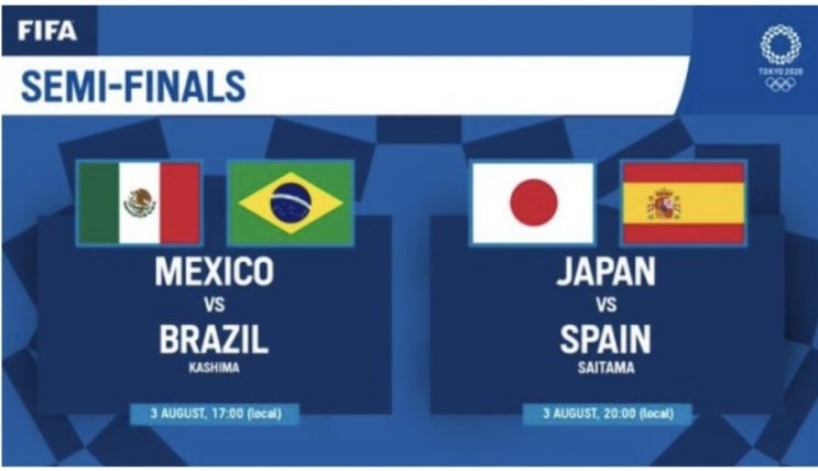 2020 Tokyo 도쿄올림픽 남자축구 4강전 준결승 멕시코 vs 브라질 일본 vs 스페인