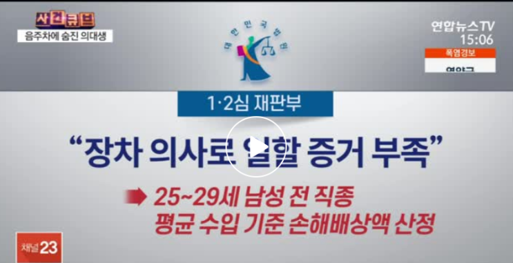 음주차에 숨진 의대생…"전문직 소득기준 배상해야"[연합뉴스TV]