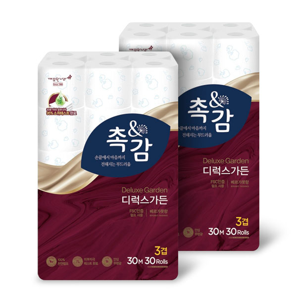 인기 많은 깨끗한나라 3겹 촉앤감 디럭스가든 화장지 30m, 30롤, 2팩 좋아요 인기 많은 깨끗한나라 3겹 촉앤감 디럭스가든 화장지 30m, 30롤, 2팩 좋아요