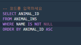 SQL 문제 4 - 이름이 있는 동물의 아이디(프로그래머스)