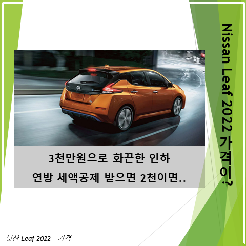  2022 닛산 리프 화끈한 가격인하 3천만원 (feat. 연방세액공제후 2천만원, 배터리팩 사이즈, 주행거리)