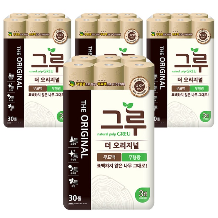 갓성비 좋은 그루 THE 오리지널 3겹 천연펄프 롤화장지 30m, 30롤, 4개 좋아요 갓성비 좋은 그루 THE 오리지널 3겹 천연펄프 롤화장지 30m, 30롤, 4개 좋아요