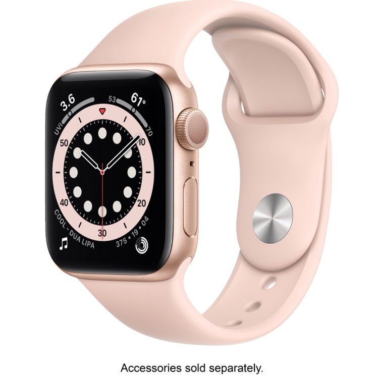 잘팔리는 M00E3LLA Apple Watch Series 6 (GPS) 44mm Gold Aluminum Case with Pink Sand Sport Band Gold ···