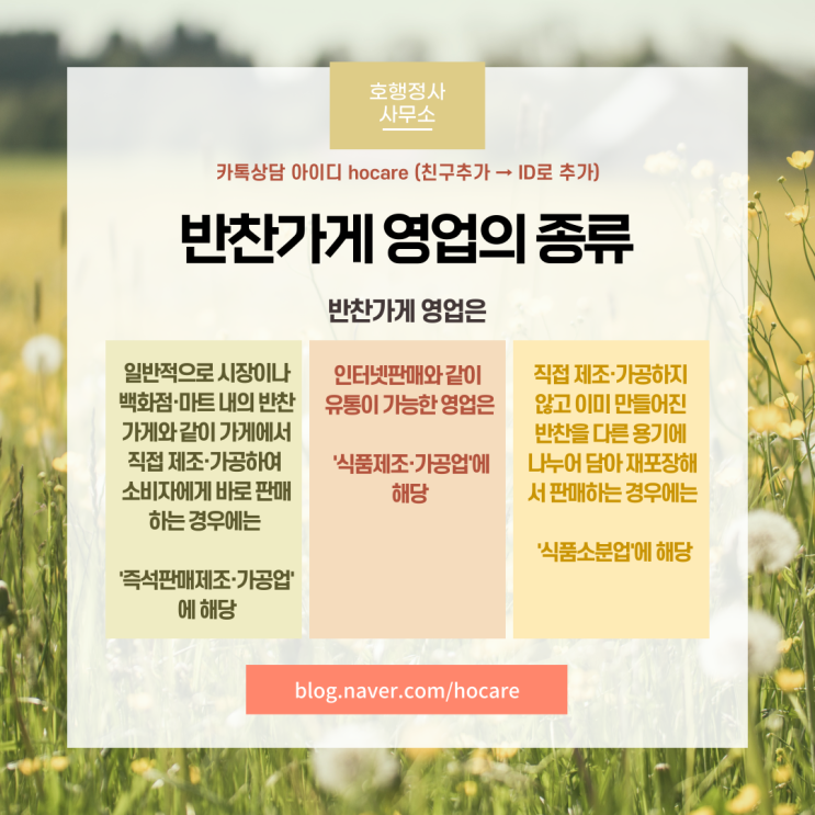  반찬가게 영업의 종류